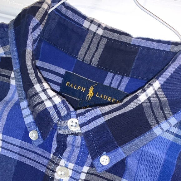 POLO Ralph Lauren blue plaid dress shirt BOYS size 14 16 14/16 - Picture 5 of 10